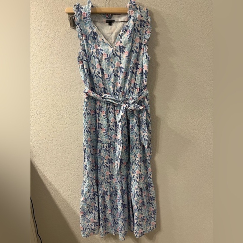 Talbots Womens‎ Midi Dress Floral Ruffle V Neck Tiered Cotton Sleeveless Size 4